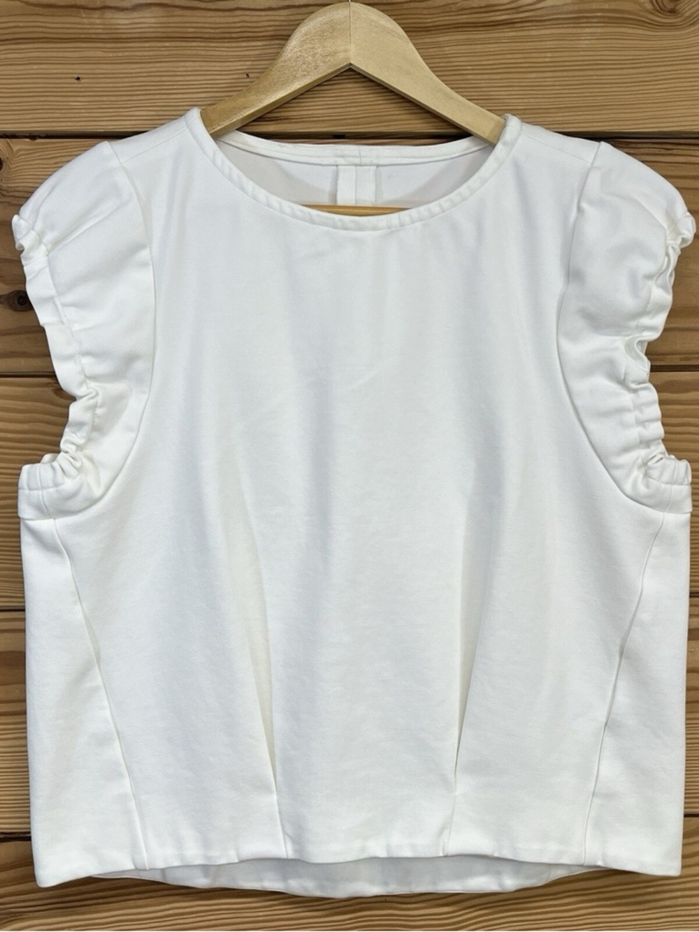 Maje White Sleeveless Top with Ruched Shoulders